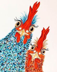 Easy Chicken Drawing, Chicken Drawing, Whimsical Art Paintings, Chicken Pictures, Rooster Painting, Farm Paintings, Chicken Painting, Rooster Art, Farm Art