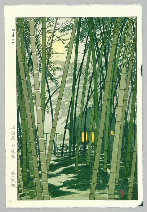 Kasamatsu Shiro: Bamboo in Summer - Artelino - Ukiyo-e Search Bamboo Art Painting, Forest Drawing, Bamboo Art, Japanese Art Prints, Japanese Artwork, Japanese Illustration, Forest Illustration, Japon Illustration, Japanese Landscape