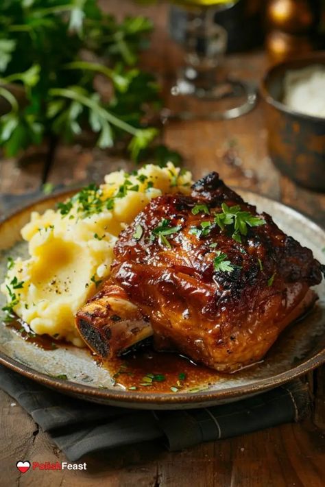 Polish Pork Hock Recipe (Golonka) - Polish Feast Baked Meat, Pork Hock, Pierogi Recipe, Braised Cabbage, Leftover Pork, Pork Ham, Hearty Meal, Baked Pork, Pork Recipe