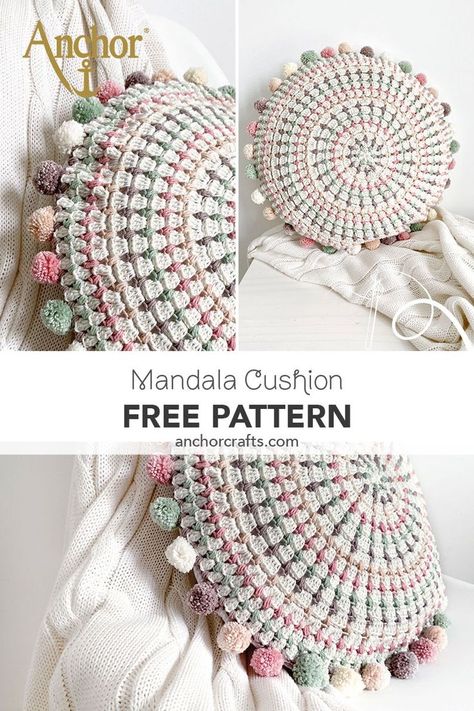 Anchor Crafts, Mandala Pillow, Crochet Cushion Pattern, Crochet Pillow Patterns Free, Confection Au Crochet, Crochet Cushion, Crochet Cushion Cover, Crochet Pillow Cover, Crochet Patron