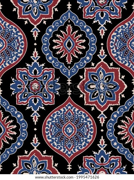 Islamic Design Pattern, Digital Print Textiles, Pattern Art Design, Ajrakh Pattern, Block Print Pattern, Peacock Wall Art, Ajrakh Prints, Fabric Print Design, Textile Prints Design