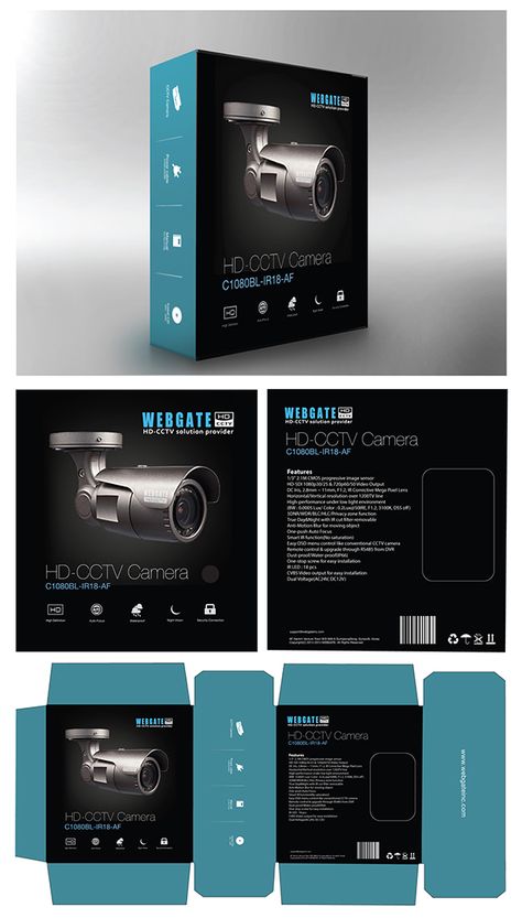 CCTV Camera packing box design on Behance Electronic Packaging Design Boxes, Camera Packaging Design, Masculine Product Design, Product Packaging Box Design, Product Box Design Packaging, Product Packaging Design Boxes, Electronic Packaging Design, Box Packing Design, Package Design Box