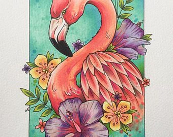 Flamingo print, tattoo print, flamingo decor, gifts for women, flamingo gifts, tattoo design, wall art, watercolor painting Lukisan Flora Dan Fauna, Flamingo Art Print, Arte Doodle, Flamingo Gifts, Flamingo Decor, Flamingo Art, Wall Art Watercolor, Soyut Sanat Tabloları, Art Watercolor Painting