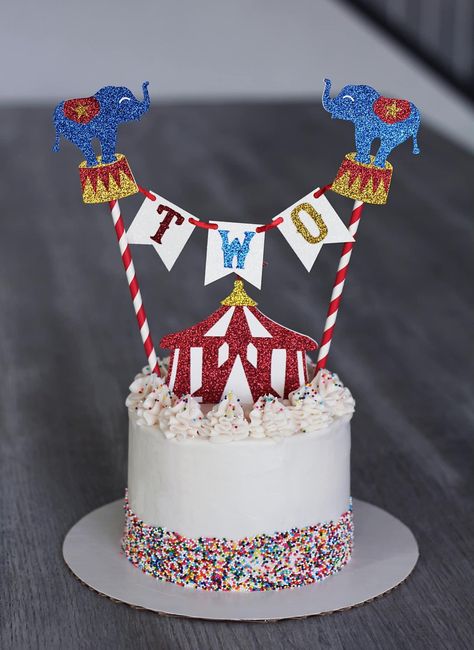 Carnival Party Cake Ideas, Circus Birthday Cake Girly, Two Year Old Circus Birthday, Simple Circus Cake, Diy Circus Cake, Circus Theme Party Two Year Old, Circus Smash Cake Ideas, Carnival Second Birthday Party, Circus Themed Birthday Cake