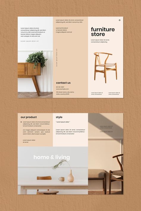 Brochure Furniture Design, Furniture Brochure Design Layout, Brochure Design Layout Templates, Furniture Brochure Design, Brochure Layout Design, Interior Design Brochure, Broucher Design, Vintage Brochure, Design De Configuration