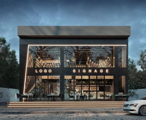 Commercial Storefront Design, Luxury Cafe Exterior, Retail Exterior Design, Luxury Restaurant Exterior, Cafe Facade Design, Commercial Facade Design, Modern Commercial Building Exterior, Commercial Building Exterior, Cafe Facade