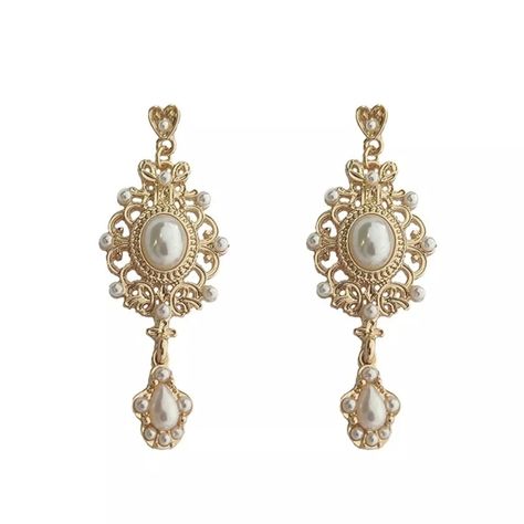 Vintage Golden Pearl Drop Earrings Vintage Palace, Castle Earrings, Needle Earrings, Golden Pearl, Baroque Pearl Earrings, Earring Trends, Hanging Earrings, Earring Sale, Vintage Pearls