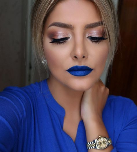 Eye Makeup Blue Dress, Blue Lipstick Makeup, Lipstick Tattoos, Skeleton Makeup, Cute Skeleton, Makeup For Sale, Blue Lipstick, Blue Lips, Long Lasting Lipstick