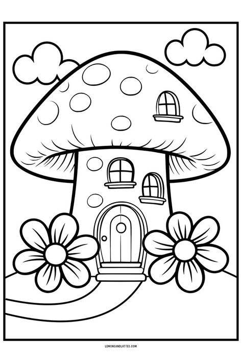 Bahasa Jepun, Free Kids Coloring Pages, House Colouring Pages, Butterfly Coloring Page, Spring Coloring Pages, Dinosaur Coloring Pages, Unicorn Coloring Pages, Mushroom House, Easy Coloring Pages