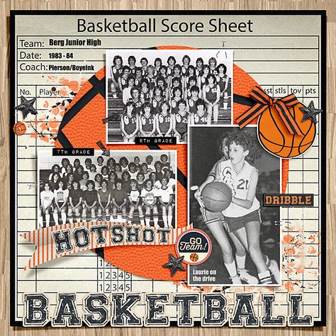 Basketball Project, Scrapbook Themes, Scrapbooking Sports, School Scrapbook Layouts, School Book Covers, Scrapbook Design Layout, Yearbook Layouts, Yearbook Pages, Beautiful Scrapbook Layouts