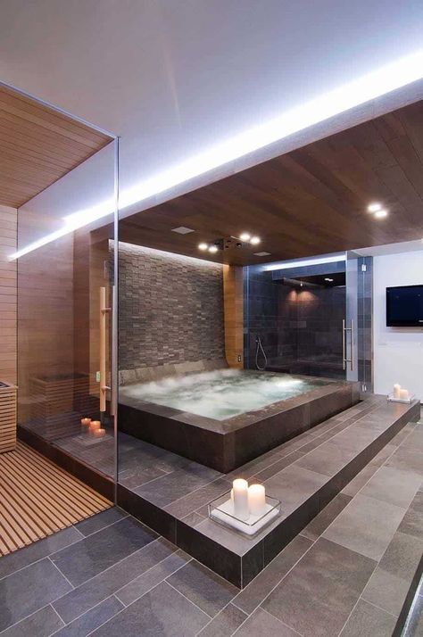 Luxuriously sleek pad showcases clean lines in Italy Jacuzzi Tub Decor, Jacuzzi Bathroom, Home Spa Room, House Plans With Photos, Luxury House Plans, Dream House Rooms, Bathroom Design Luxury, Dream Bathrooms, Luxury Homes Dream Houses