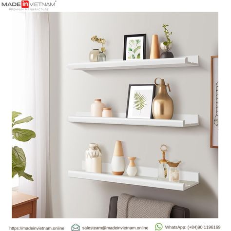 🌟 Modern Floating Shelves 🌟 Transform your space with these sleek and stylish floating shelves! Perfect for displaying your favorite decor pieces while keeping your home organized and modern. 🏡✨ 👉Please, Contact for Wholesale Price! 👉 Get in touch with us: - Website: www.madeinvietnam.online -E-mail: salesteam@madeinvietnam.online -WhatsApp: (+84)90 1196169 #ModernFloatingShelves #HomeDecor #InteriorDesign #MinimalistLiving #StylishStorage #Vietnameseproduct #Vietnamwholesaledistributor #Vie... Long Wall Shelves, Floating Storage Shelves, Custom Floating Shelves, Long Floating Shelves, White Wall Shelves, Floating Shelves Bedroom, Shelves For Wall, White Wood Wall, White Floating Shelves