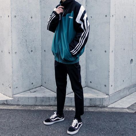 Vintage adidas Track Jacket || Vans Old Skool Stylish Athleisure Outfits Men, Adidas Outfits Men, Track Jacket Outfit Men, Adidas Outfit Men Style, Adidas Track Jacket Outfit, Vans Old Skool Men, Track Jacket Outfit, Adidas Jacket Outfit, Mens Edgy Fashion