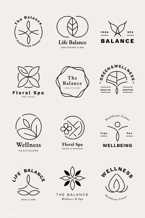 Logo Symbols Inspiration, Wellness Symbols Logos Design, Yoga Icons Symbols, Wellness Symbols, Balance Logo Design, Spa Logo Design Ideas, Healthy Logo Ideas, Minimalist Logo Ideas, Wellness Logos