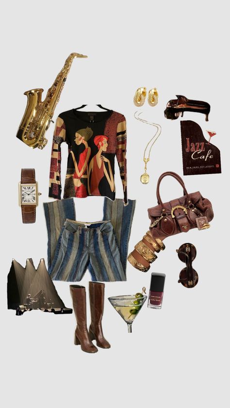 Jazz club outfit #france #jazz #outfit #cmbyn Jazz Clothes Style, Jazz Style Fashion, Jazz Aesthetic Outfit, Jazz Club Outfit, Jazz Outfit, Jazz Outfits, Vibe Board, Club Outfit, Jazz Club