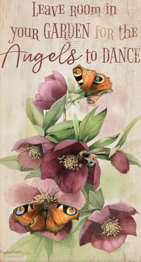Flowers and butterflies by Marjolein Bastin Garden Quotes Signs, Garden Room Extensions, Grow Gorgeous, Marjolein Bastin, Mixed Media Crafts, Garden Quotes, Rustic Wood Signs, Collage Paper, Mini Paintings