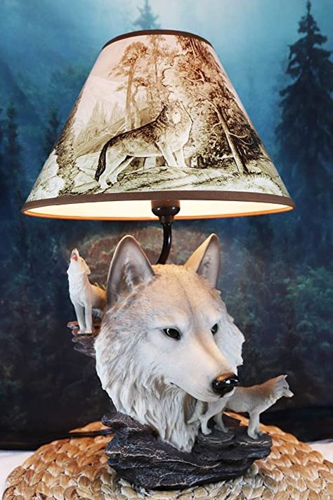 Table Lamp Decor, Wolf Room, Wolf Furniture, Wolf Dreamcatcher, Native American Home, Wolf Decor, Big Wolf, Native American Decor, Wolf Images