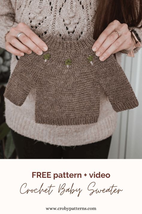 Into The Woods - A FREE Crochet Baby Sweater | Croby Patterns Croby Patterns Free Crochet, Crochet Baby Boy Sweaters Free Patterns, Beginners Crochet Sweater, Garnstudio Drops Design Crochet, Crochet Baby Sweaters Free Patterns Boy, Crochet Baby Pullover Sweater Pattern, Free Crochet Baby Sweater Pattern, Newborn Crochet Sweater Patterns Free, Crochet Blankets For Baby Boys