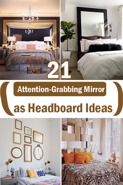 Add depth, elegance, and a dash of glamour to your sleeping space with these stunning Mirror Headboard Ideas! Headboard With Mirror Ideas, Mirror As A Headboard, Mirror Headboard Bedroom, Mirror Behind Headboard, Mirror Headboard Ideas Diy, Bed With Mirror Headboard, Headboard Mirror Ideas, Mirrored Headboard Ideas, Mirrors As Headboard Ideas