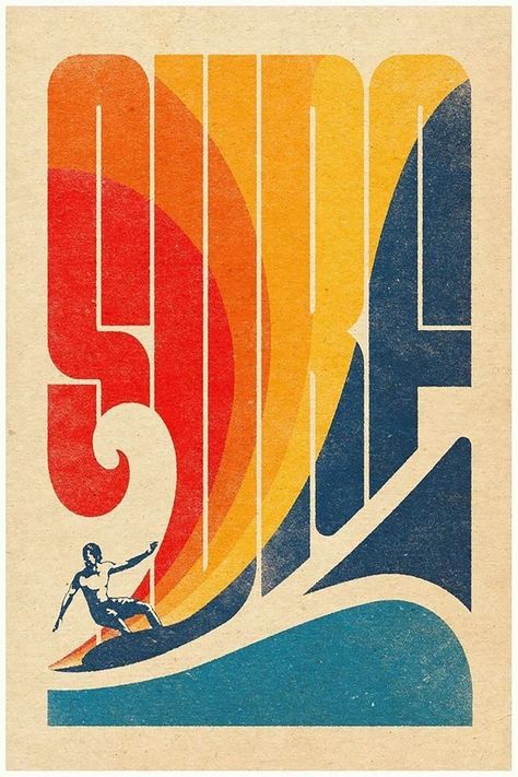 Retro Type, Surf Vintage, Beach Wall Collage, Surf Aesthetic, Custom Type, Custom Typography, Surf Poster, Retro Surf, Karten Design