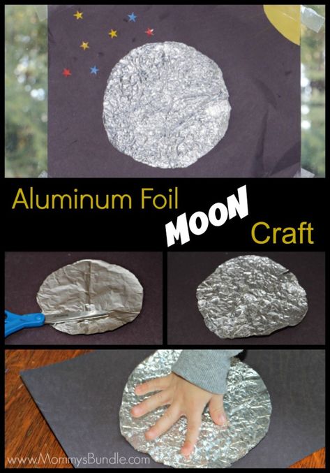 Aluminum foil moon craft: an easy and unique sensory experience for toddlers and preschoolers learning about outer space! Foil Moon Craft, Moon Craft, Space Art Projects, Moon Activities, Space Preschool, Outer Space Art, Craft Preschool, Moon Crafts, Sensory Crafts