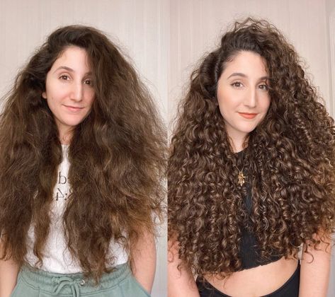 Curly Girl Before and After Using LOC Method with Gel Curly Hair Journey Before And After, Curly Hair Method Steps, Curly Cut Before And After, High Porosity Curly Hair, Curly Hair Method, Loc Method, Frizzy Curly Hair, Ethnic Hairstyles, Curly Girl Method