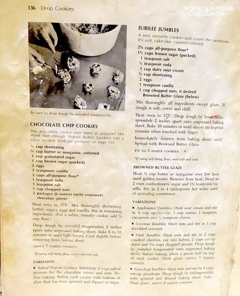 Betty Crocker 1969 Cookbook Chocolate Chip Cookie Recipe! I also love the Jubilee Jumbles recipe. Jubilee Jumbles Cookies, Jubilee Jumble Cookies, Jumble Cookies, Betty Crocker Chocolate Chip Cookies, Baker Board, Baking Chocolate Chip Cookies, Betty Crocker Cookies, Betty Crocker Cookbook, Big Cookies