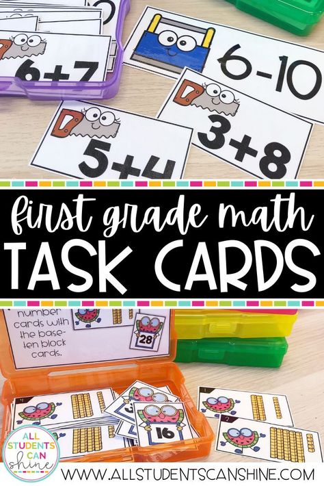 1st Grade Early Finishers Activities, Math Task Cards 1st Grade, First Grade Task Cards, Center Activities For First Grade, 1st Grade Early Finishers, First Grade Early Finishers, First Grade Desk Arrangement, Math Centers 1st Grade, Early Finishers First Grade