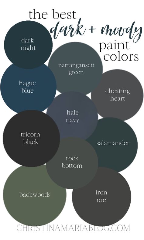 Moody Boho Design Style Guide - Christina Maria Blog Dark Green Wall With Shelves, Wall Paneling With Sconces, Dark Interior Paint Ideas, Dark Color Home Decor, Bathroom Paint Colors Bold, Dark Moody Cozy Bedroom, Dark Moody Aesthetic Bedroom, Blue Green Grey Color Palette House, Dark Interior Colors