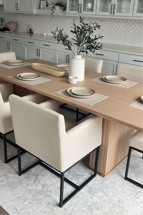 Cabrina Modern Classic Natural … curated on LTK Modern Scandinavian Entryway, Cream Kitchen Table, Simple Modern Dining Table, Dining Room Decor Neutral, White Kitchen With Dining Table, Small Modern Kitchen Table, Dining Room Different Chairs, White Dining Table Decor Ideas, Dinning Room Tables Modern