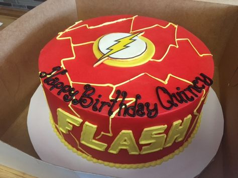 Flash Birthday Cake with logo and lightning bolts Lightning Bolt Cake, Bolt Cake, Flash Birthday Cake, 11 Birthday, Flash Logo, Lightning Bolts, 11th Birthday, Lightning Bolt, The Flash