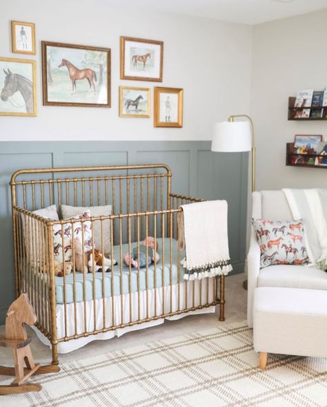 16+ Unique Vintage Baby Nursery Ideas [That'll Steal Your Heart] - The Greenspring Home Classic Story Book Nursery, Vintage Girly Nursery, Vintage Twin Nursery, Baby Girl Horse Nursery, Vintage Crib Nursery, Girl Nursery Ideas Vintage, Vintage Girls Nursery, Horse Nursery Girl, Gold Crib Nursery