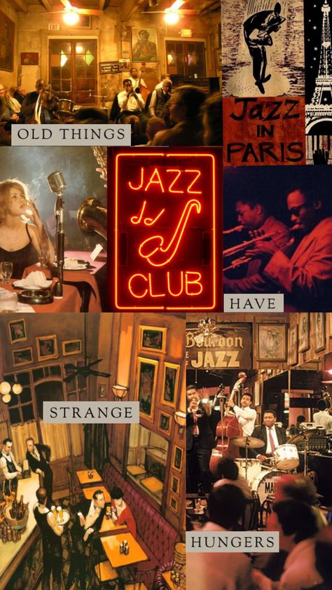 Ya like jazz? #jazz #jazzage #jazzmusic #autumn #autumnaesthetic #jazzclub #warmtones #collageart 1950s Music Aesthetic, Jazz Bar Wedding, Christmas Jazz Aesthetic, Secret Club Aesthetic, Vintage Club Aesthetic, Jazzclub Aesthetic, 50s Jazz Aesthetic, Jazz Wallpaper Aesthetic, Jazz Wedding Theme