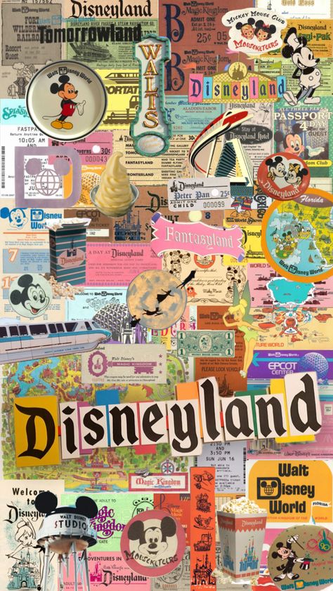 Disney Aesthetic Collage, Retro Aesthetic Wallpaper, Disney Retro, Movie Collage, Disneyland Castle, Disney Characters Wallpaper, Retro Disney, Disney Background, Disney Collage