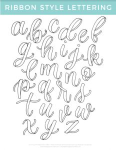 Step-by-Step Ribbon Handlettering (with a free worksheet!) - The Happy Ever Crafter Hand Lettering Alphabet Examples, Hand Drawn Lettering Alphabet, Ribbon Letters Alphabet, Ribbon Font Alphabet, Easy Fonts To Draw Step By Step Hand Lettering, Letter Styles Design, How To Write Bubble Letters Step By Step, Ribbon Calligraphy Alphabet, Fun Fonts To Draw Hand Lettering