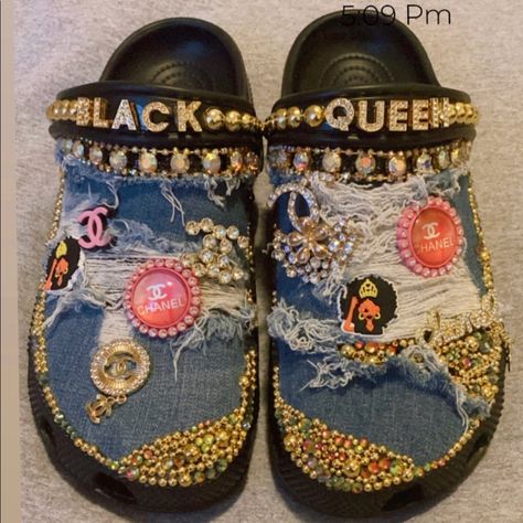 I Have Handmade Bling Designer Shoes Two Black One Pink Black Size 10 Pink Size 6 Women Crocs Designer, Customized Crocs Shoes, Croc Designs, Bedazzled Stuff, Designer Crocs, Purple Ballet Flats, Crocs With Charms, Crocs Mary Jane, Bling Crocs