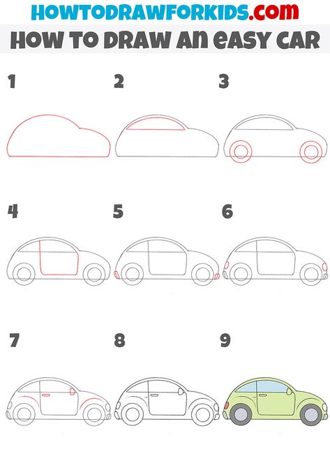 how to draw an easy car step by step How To Draw Car Step By Step, How To Draw Cars Step By Step, How To Draw A Car Step By Step, Car Drawing Easy, Useful Skills, Drawing Classes For Kids, Children's Book Layout, Draw A Car, Car Drawing