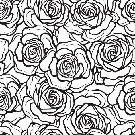 Rose flower seamless pattern. Outline black roses on white background. Stock vec #Sponsored , #Sponsored, #ad, #seamless, #Rose, #flower, #pattern Pattern Outline, Rose Outline, Flower Seamless Pattern, Rose Stencil, Rose Flower Pattern, Flower Print Pattern, Easy Love Drawings, Flower Outline, Abstract Pattern Design