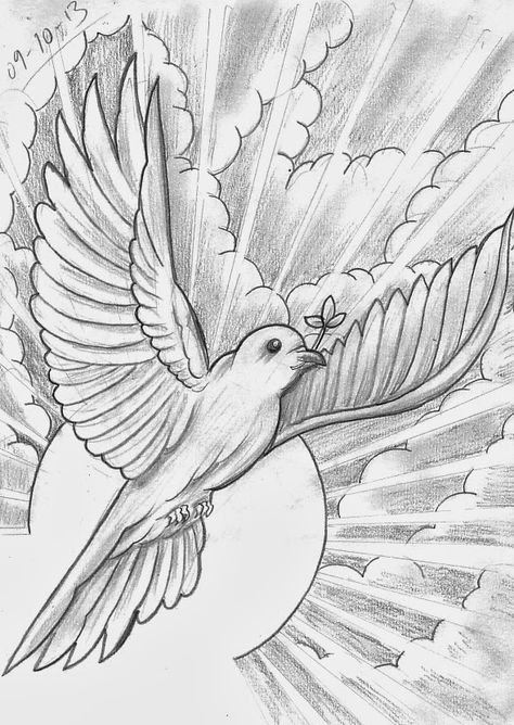 Dove from heaven Religious Drawings, Christian Drawing, Tattoo Crane, Christian Drawings, Dove Tattoos, Heaven Tattoos, Dove Tattoo, Religious Tattoos, Sketch Tattoo Design