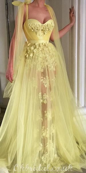 Applique Prom Dress, Yellow Wedding Dress, Trendy Prom Dresses, Prom Dresses Yellow, Prom Dresses 2020, Fantasy Dresses, Sweetheart Dress, Luxury Wedding Dress, Gala Dresses