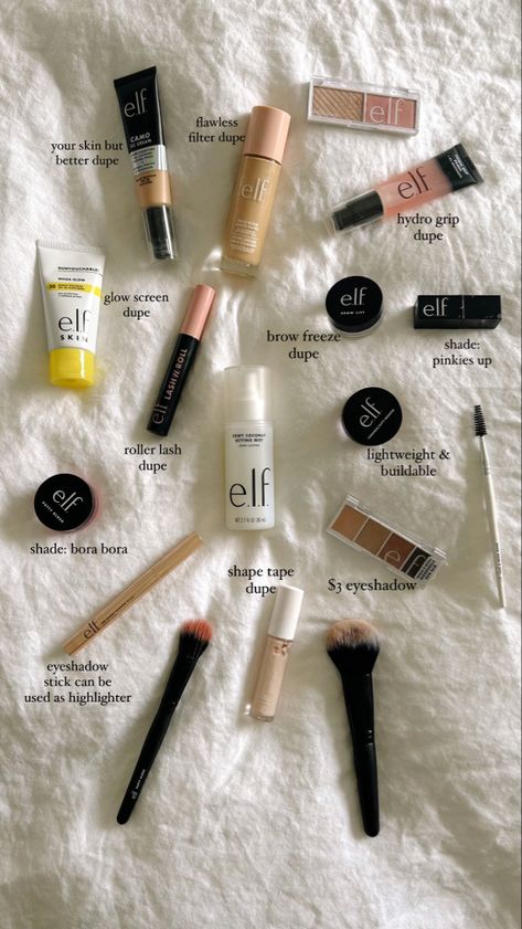 Elf Make Up, Makeup Staples Products, Staple Makeup Products, Makeup From Ulta Beauty, Drugstore Makeup Contour, Makeup Routine Drugstore, Every Day Makeup Products, Pre Makeup Routine, Makeup Drugstore Products