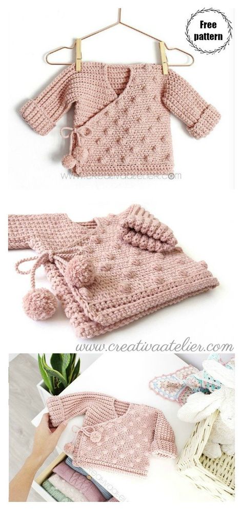 Baby Kimono Sweater Free Crochet Pattern #freecrochetpattern  #crochetpattern   #crochetsweater  #cardiganpatterns Crochet Newborn Kimono Pattern Free, Baby Crochet Clothes Patterns Free, Crochet Newborn Cardigan, Baby Sweater Patterns Crochet, Baby Knitted Cardigan, Crochet Newborn Cardigan Free Pattern, Free Newborn Crochet Patterns, Baby Kimono Pattern Free, Baby Clothes Crochet Patterns Free