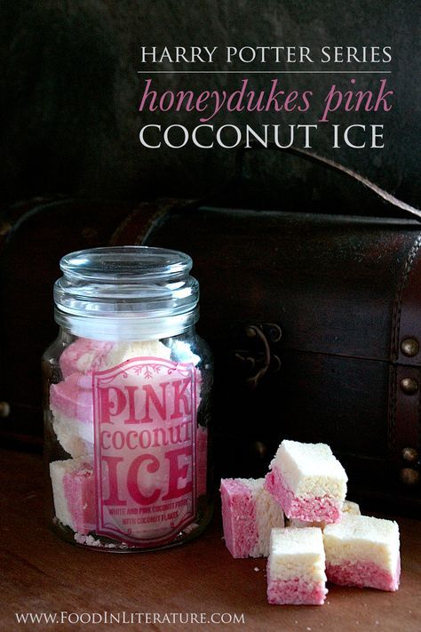 Harry Potter Honeydukes Pink Coconut Ice recipe | No bake and super simple recipe that is perfect for a quick Harry Potter party dish Coconut Ice Recipe, Harry Potter Honeydukes, Harry Potter Treats, Ice Recipe, Geek Food, Coconut Ice, Festa Harry Potter, Harry Potter Food, Harry Potter Birthday Party