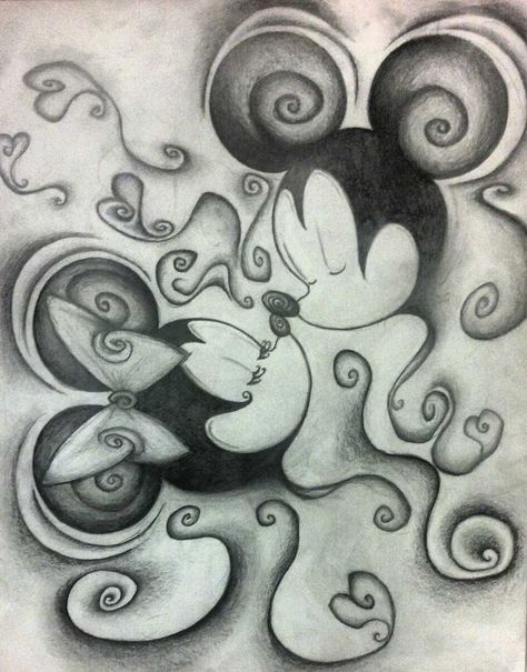 Mickey Mouse Love Drawing, Dodgers Drawing, Mickey And Minnie Drawings, Mickey And Minnie Drawing, Disney Love Drawings, Love Letter Drawing Ideas, Kissing Tattoo, Mickey Mouse Drawing, Minnie Mouse And Mickey Mouse