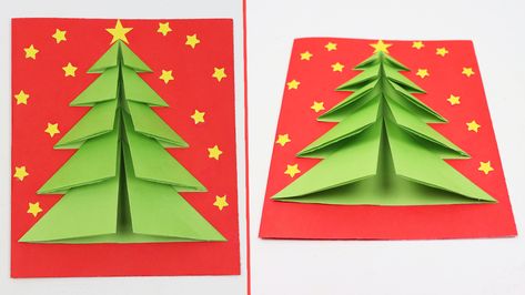 How to Make Christmas Tree Pop Up Card. DIY 3D Christmas Tree Greeting Card. Paper Crafts for Christmas DIYs.   #ChristmasGreetingCard #ChristmasCard #ChristmasTreeCard #ChristmasTree #ChristmasCrafts #PopupCard #3dChristmasTree #ChristmasPopupCard #HowTo #ChristmasDIYs Christmas Paper Crafts Diy, Diy Christmas Cards Pop Up, Diy 3d Christmas Tree, Christmas Tree Pop Up Card, Origami Christmas Tree Card, Tree Pop Up Card, 3d Christmas Tree Card, Christmas Tree Paper Craft, Make Christmas Tree