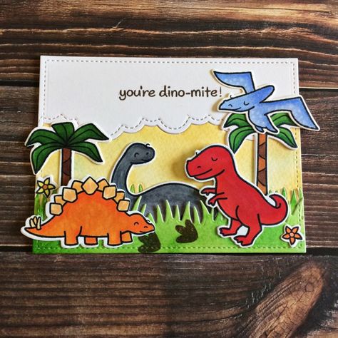 Lawn Fawn Dinosaur Cards, Dinosaur Birthday Cards Handmade, Dinosaur Cards Handmade, Boy Birthday Card Ideas, Dinosaur Birthday Cards, Diy Pyramid, Birthday Card Diy, Birthday Card Making, Dinosaur Birthday Card