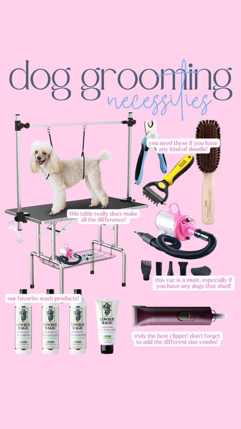 Dog Grooming Necessities!! 🐾✂️ Essential Dog Grooming Must-Haves! 🛁🐶 Explore the best tools and products for a paw-some grooming routine! #DogGrooming #PetCare #FurBabyEssentials #GroomingTools #DogSpa #FurCare #PetGroomingSupplies #DogBath #PamperedPooch #PetParenting #DogLovers #FurBabyLife #PawsAndClaws" Dog Grooming Tools Professional, Dog Grooming Kit, Dog Grooming Accessories, Dog Grooming Names Ideas, Dog Necessities, Animal Grooming, Grooming Ideas, Dog Grooming Tools, Pet Grooming Supplies
