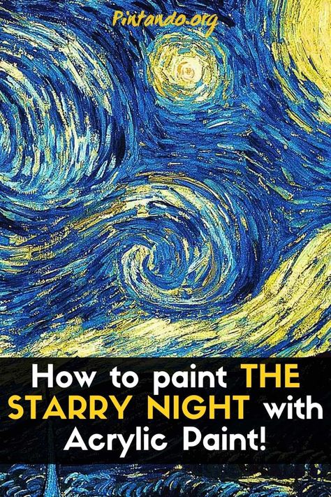 In this video, we will teach you how to paint The Starry Night, by Vincent Van Gogh, step by step, with acrylic paints. Enjoy The Video! #painting #painting #Vangogh #starrynight #art #famousworks Step By Step Starry Night Painting, Night Acrylic Painting Sky, Van Gogh Step By Step, How To Paint Starry Night Step By Step, How To Draw Starry Night, Starry Night Tutorial, Mirror Painting Ideas Art, Stary Night Painting, Vangogh Starrynight