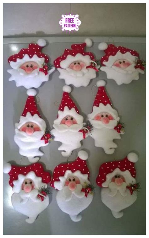 Christmas Craft: DIY Felt Santa Clause Ornament Free Sew Patterns & Tutorials Diy Felt Christmas Ornaments, Diy Deco Noel, Felt Ornaments Patterns, Diy Santa, Felt Crafts Christmas, Felt Christmas Decorations, Christmas Ornament Pattern, Santa Clause, Felt Christmas Ornaments