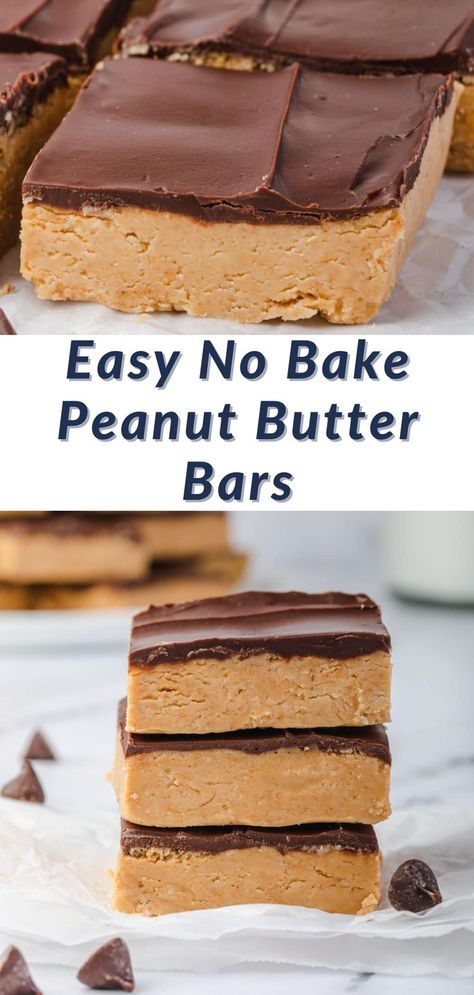 Close up shots of peanut butter bars. Essen, Peanut Butter Desserts Easy, No Bake Peanut Butter Bars, Peanut Butter Bars Recipe, Fast Desserts, I Lost 100 Pounds, No Bake Peanut Butter, Peanut Butter No Bake, Butter Bars